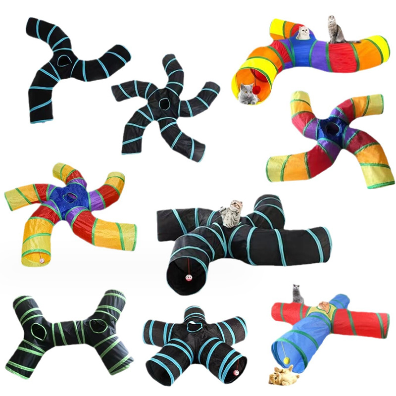 Customizable 5-Way Rainbow Cat Tunnel Toy for Indoor Play