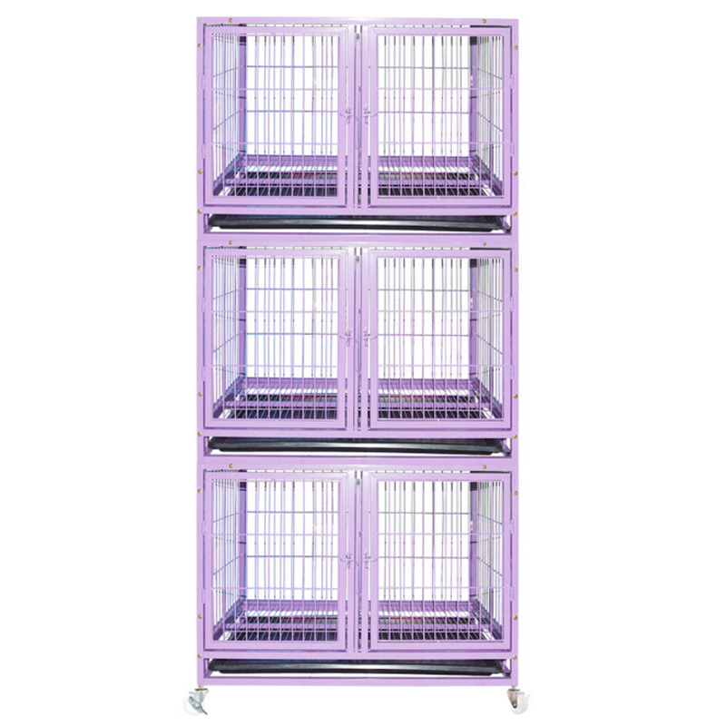 3 Tier Portable Metal Dog Cage with Wheel