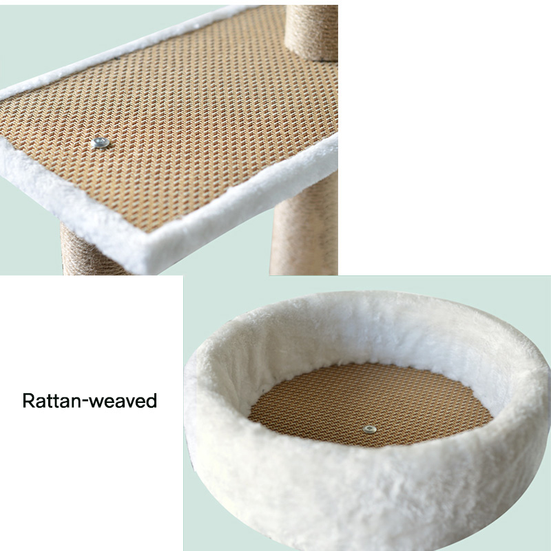 Customizable Multi-Level Rattan-Weaved Cat Tree with Cooling Surface