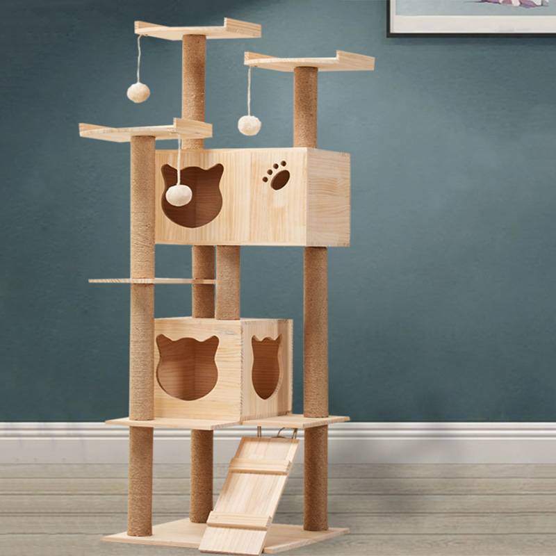 Customized 59 Inches Solid Wood Floor to Ceiling Cat Tower